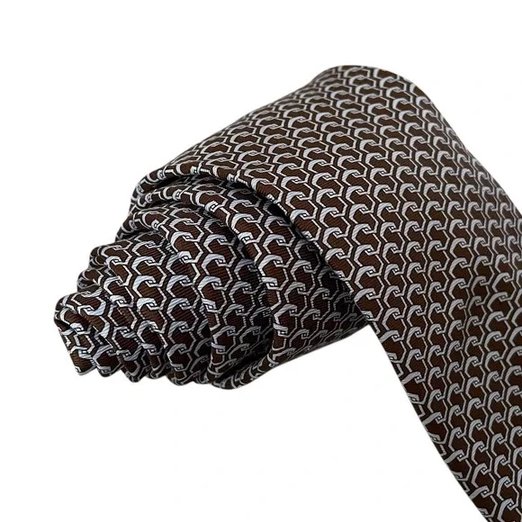 Patek Philippe Geneve 2017 Mens Tie Brown/Blue Geometric Silk 3.25" x 63.25" euc - Picture 4 of 5